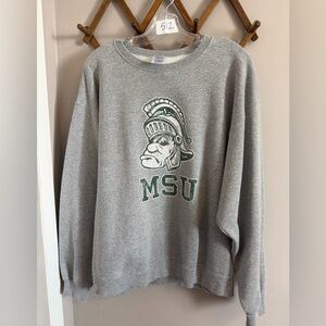 Vintage Michigan State University MSU Spartans Crewneck Heather Grey XL